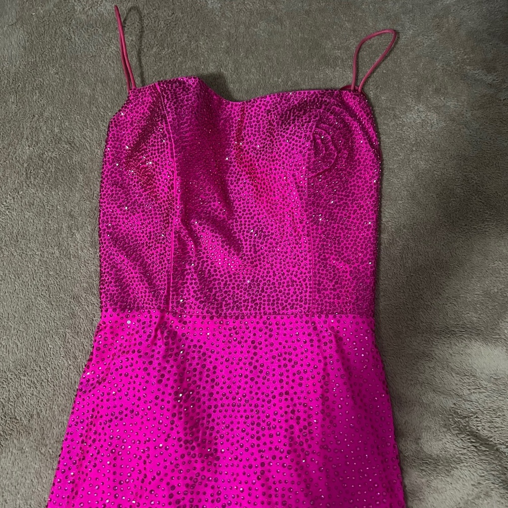 Hot pink bedazzled strappy back corset with butt scrunch- prom or pageant dress
